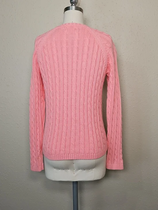L.L. Bean Pink Cable Knit Cotton Cardigan Button Front XS - Picture 5 of 8
